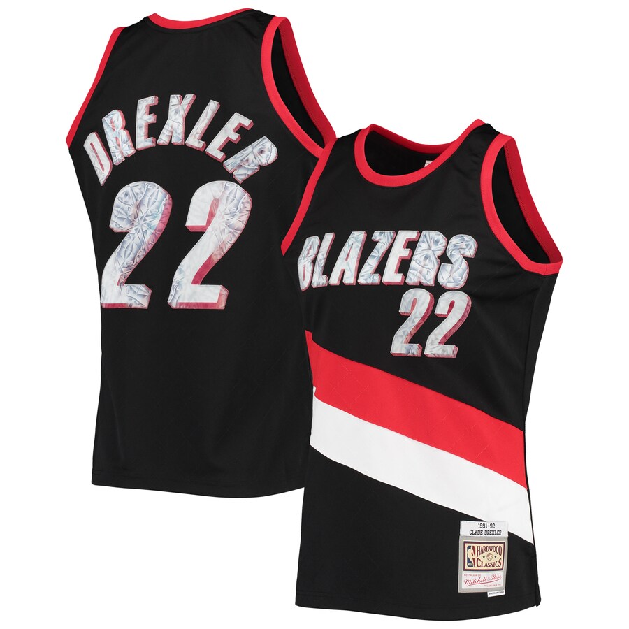 Men's Portland Trail Blazers Clyde Drexler Mitchell & Ness Black 1991/92 Hardwood Classics NBA 75th Anniversary Diamond Swingman Jersey - Jersey