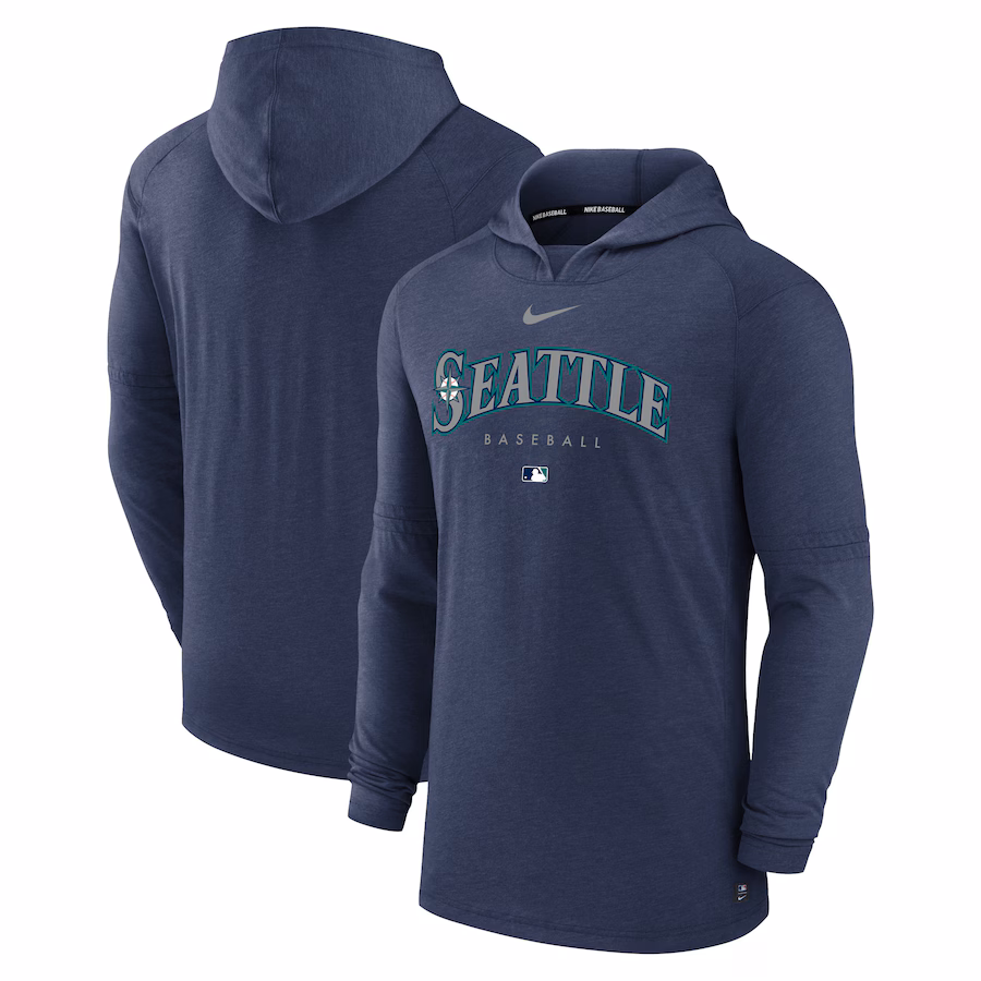 Men's Seattle Mariners Nike Heather Navy Authentic Collection Early Work Tri-Blend Performance Pullover Hoodie - Jersey