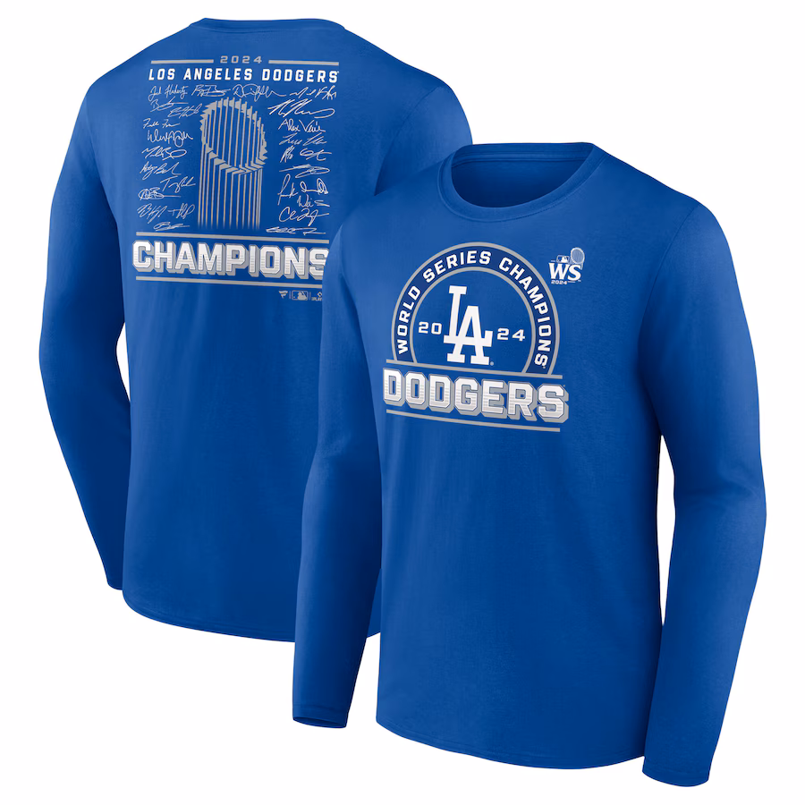 Men's Los Angeles Dodgers Fanatics Royal 2024 World Series Champions Signature Roster Long Sleeve T-Shirt - Jersey