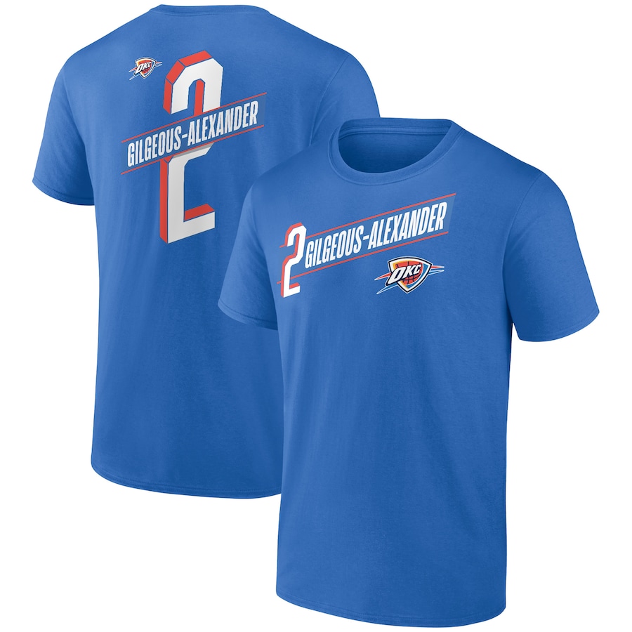 Men's Oklahoma City Thunder Shai Gilgeous-Alexander Blue Full-Court Press Name & Number T-Shirt - Jersey