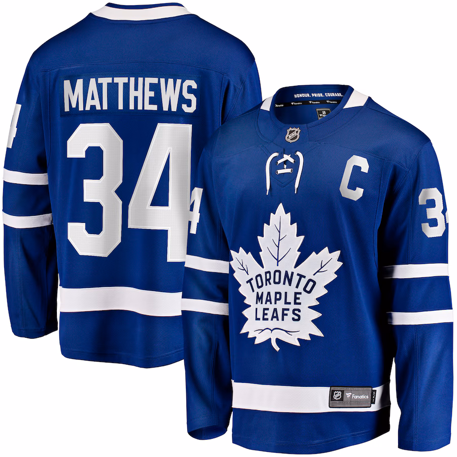 Men's Toronto Maple Leafs Auston Matthews Fanatics Blue Captain Patch Home Breakaway Player Jersey - Jersey