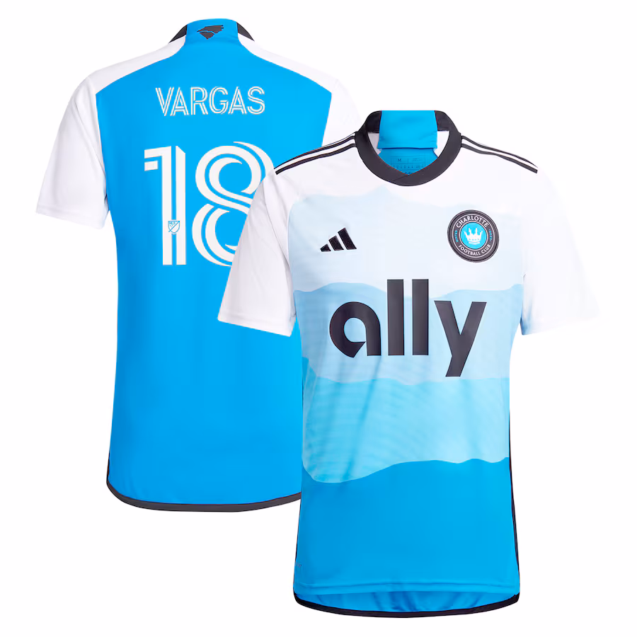 Men's Charlotte FC Kerwin Vargas adidas Blue 2024 The Carolina Kit: Explore Replica Player Jersey - Jersey