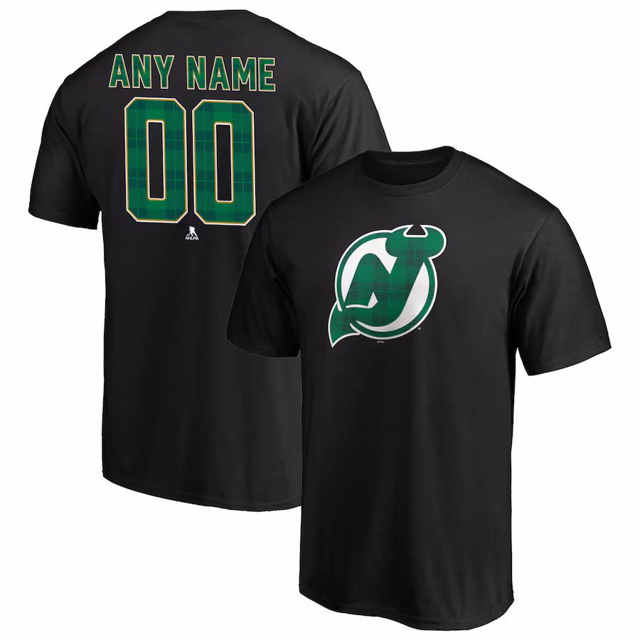 Men's New Jersey Devils Black Emerald Plaid Personalized Name & Number T-Shirt - Jersey