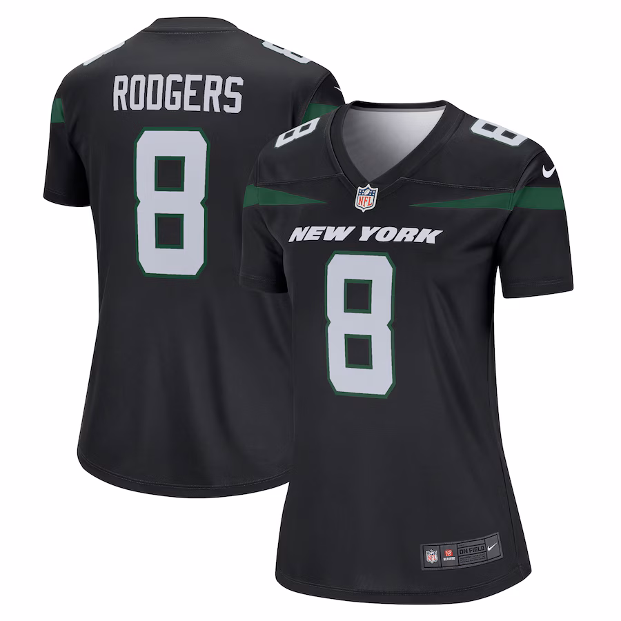 Women's New York Jets Aaron Rodgers Nike Stealth Black Alternate Legend Player Jersey - Jersey