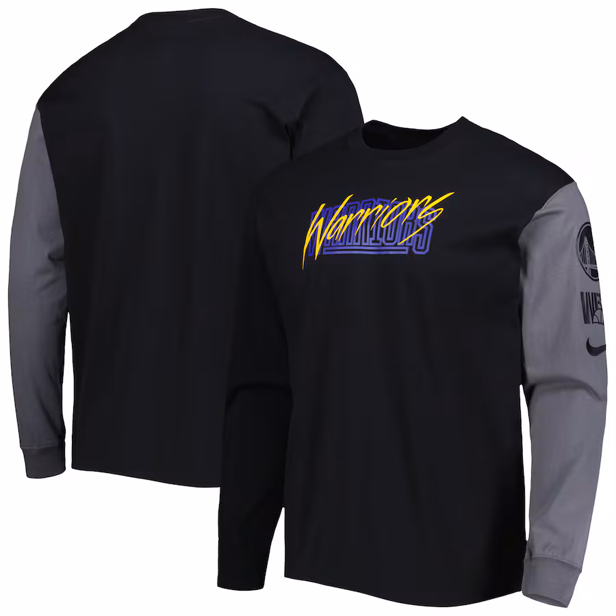 Men's Golden State Warriors Nike Black Courtside Versus Flight MAX90 Long Sleeve T-Shirt - Jersey