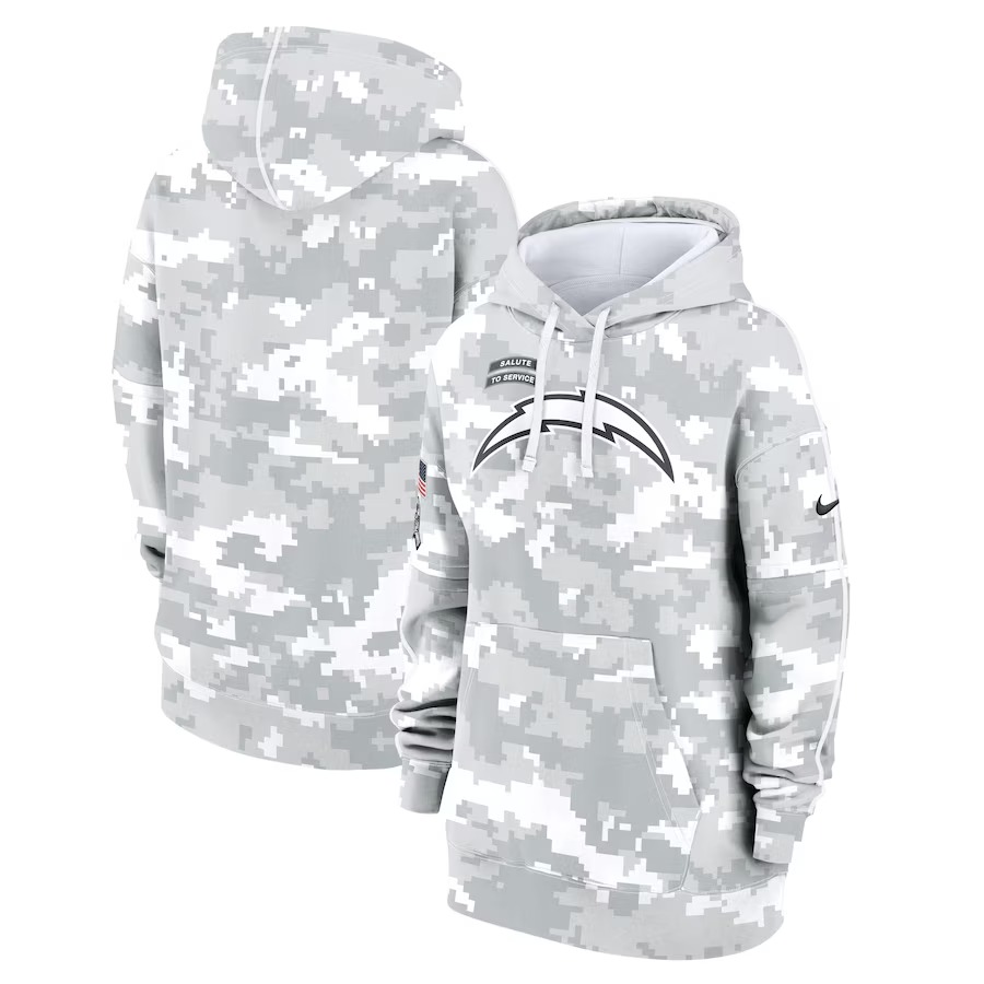 Women's Los Angeles Chargers Nike Arctic Camo 2024 Salute To Service Club Fleece Pullover Hoodie - Jersey
