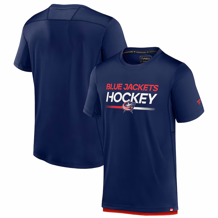 Men's Columbus Blue Jackets Fanatics Navy Authentic Pro Tech T-Shirt - Jersey