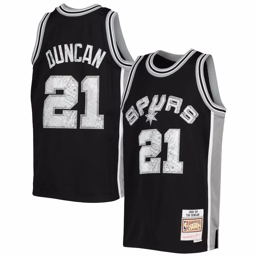 Youth San Antonio Spurs Tim Duncan Mitchell & Ness Black 1998/99 Hardwood Classics 75th Anniversary Diamond Jersey - Jersey