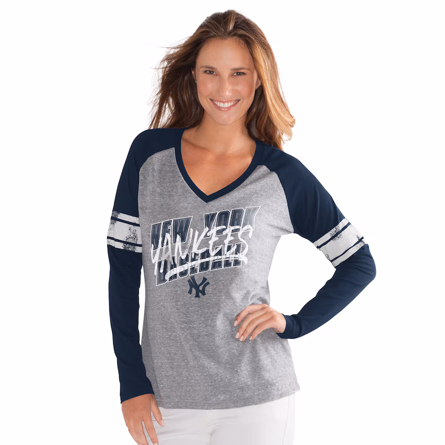 Women's New York Yankees G-III 4Her by Carl Banks Navy The Franchise Tri-Blend Raglan V-Neck Long Sleeve T-Shirt - Jersey