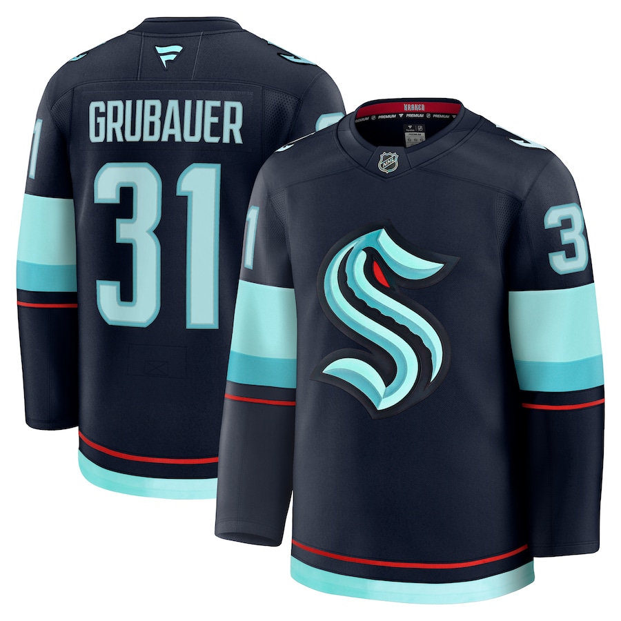 Men's Seattle Kraken Philipp Grubauer Fanatics Deep Sea Blue Home Premium Jersey - Jersey