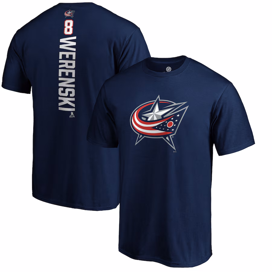 Men's Columbus Blue Jackets Zach Werenski Navy Playmaker T-Shirt - Jersey