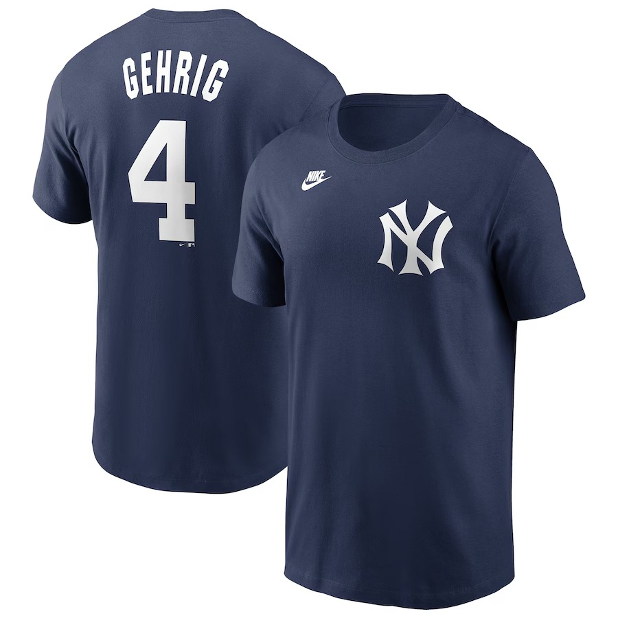 Men's New York Yankees Lou Gehrig Nike Navy Cooperstown Collection Fuse Name & Number T-Shirt - Jersey