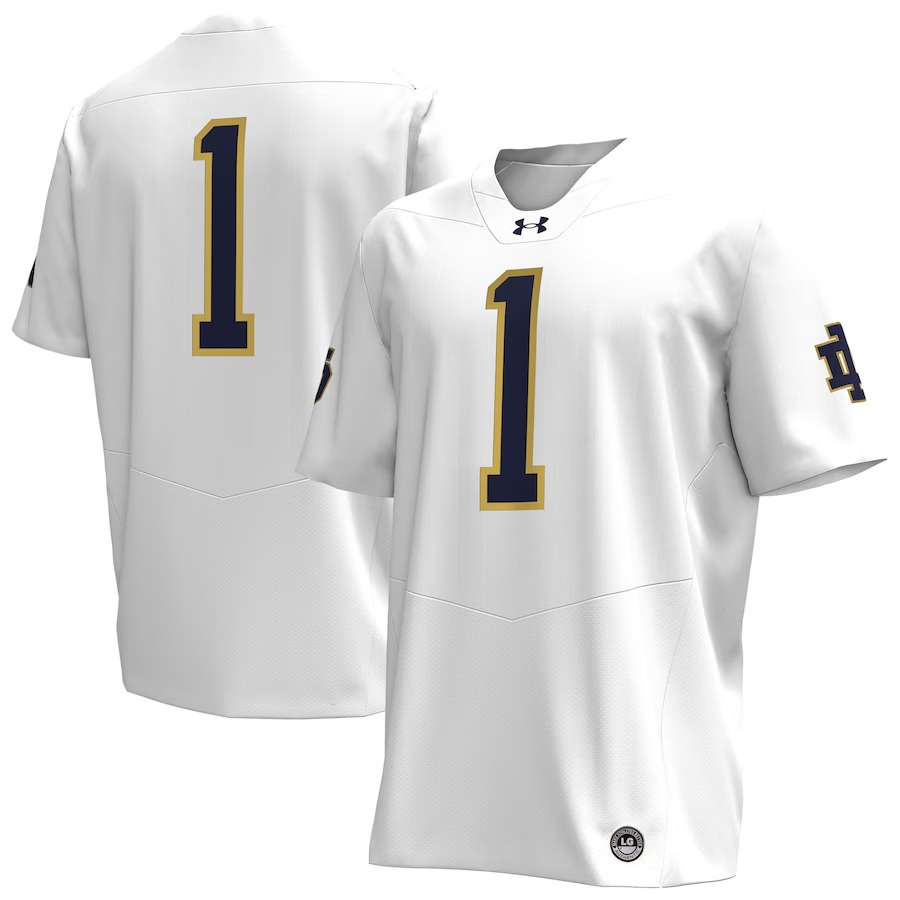 #1 Notre Dame Fighting Irish Under Armour Replica Football Jersey - White - Jersey