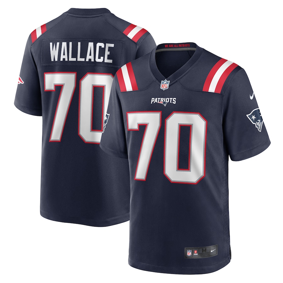 Men's New England Patriots Caedan Wallace Nike Navy Game Jersey - Jersey
