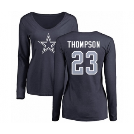 Football Women's Dallas Cowboys #23 Darian Thompson Navy Blue Name & Number Logo Slim Fit Long Sleeve T-Shirt - Jersey