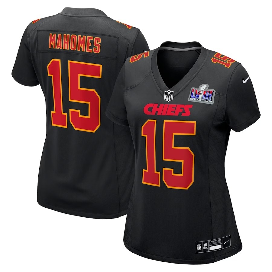 Women's Kansas City Chiefs Patrick Mahomes Nike Black Super Bowl LVIII Carbon Fashion Game Player Jersey - Jersey