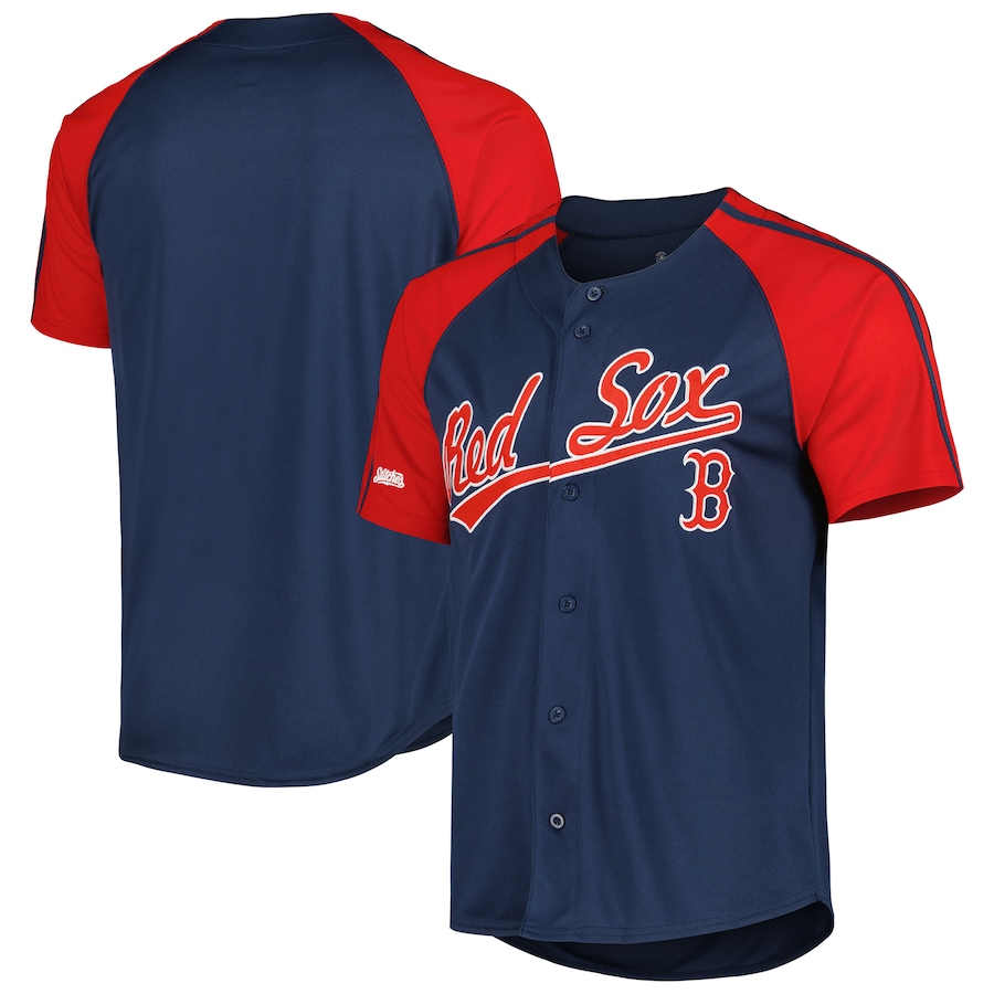 Men's Boston Red Sox Stitches Navy Button-Down Raglan Fashion Jersey - Jersey