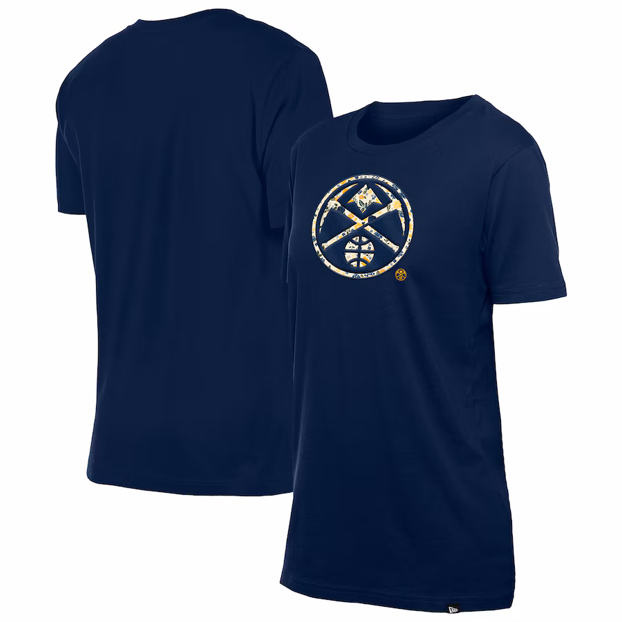 Women's Denver Nuggets New Era Navy Glam Game Flower T-Shirt - Jersey