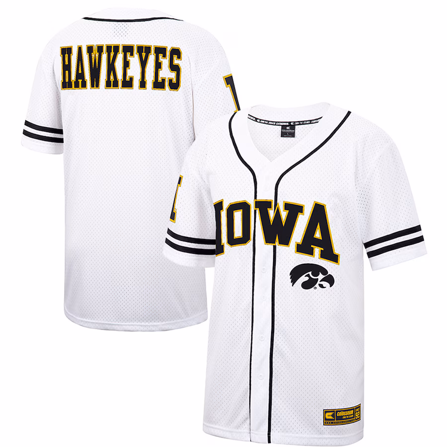 Men's Colosseum White Iowa Hawkeyes Free Spirited Mesh Button-Up Baseball Jersey - Jersey
