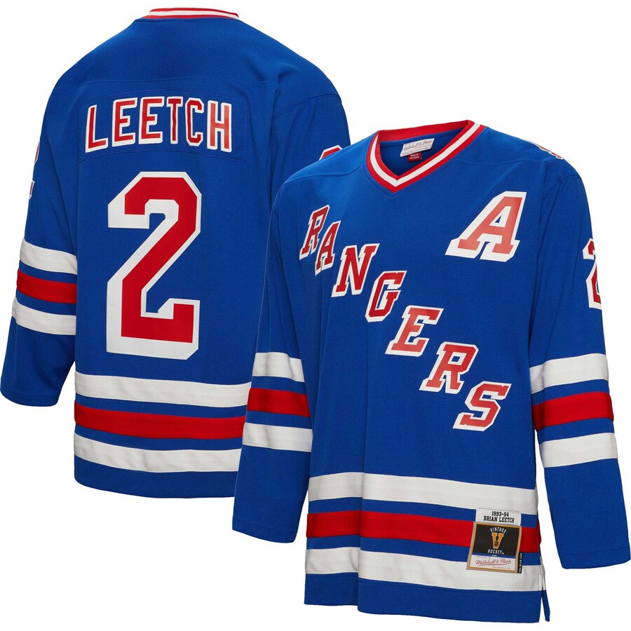 Men's New York Rangers Brian Leetch Mitchell & Ness Blue 1993/94 Alternate Captain Patch Blue Line Player Jersey - Jersey
