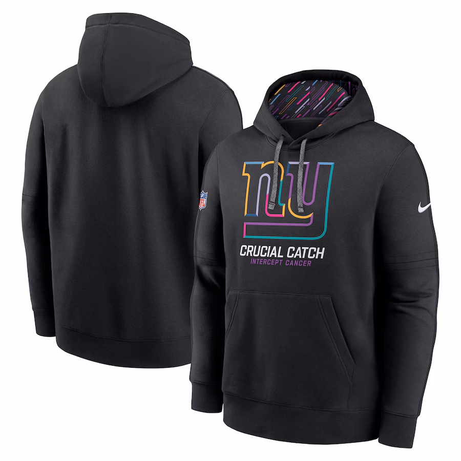 Men's New York Giants Nike Black 2024 NFL Crucial Catch Club Pullover Hoodie - Jersey