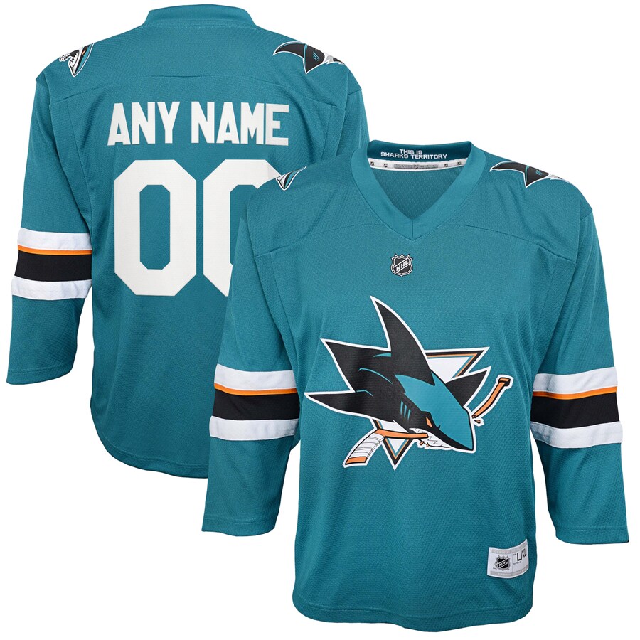 Youth San Jose Sharks Teal 2021/22 Home Replica Custom Jersey - Jersey