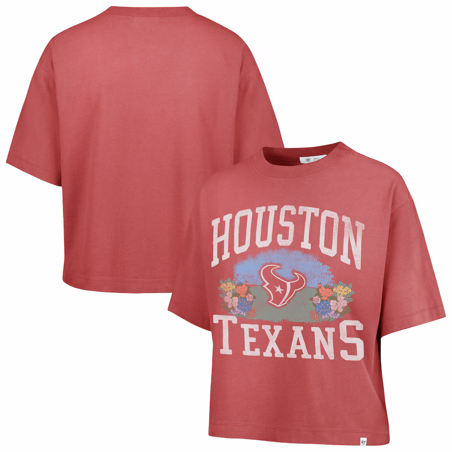 Women's Houston Texans  '47 Light Red Florentina Montauk Cropped T-Shirt - Jersey