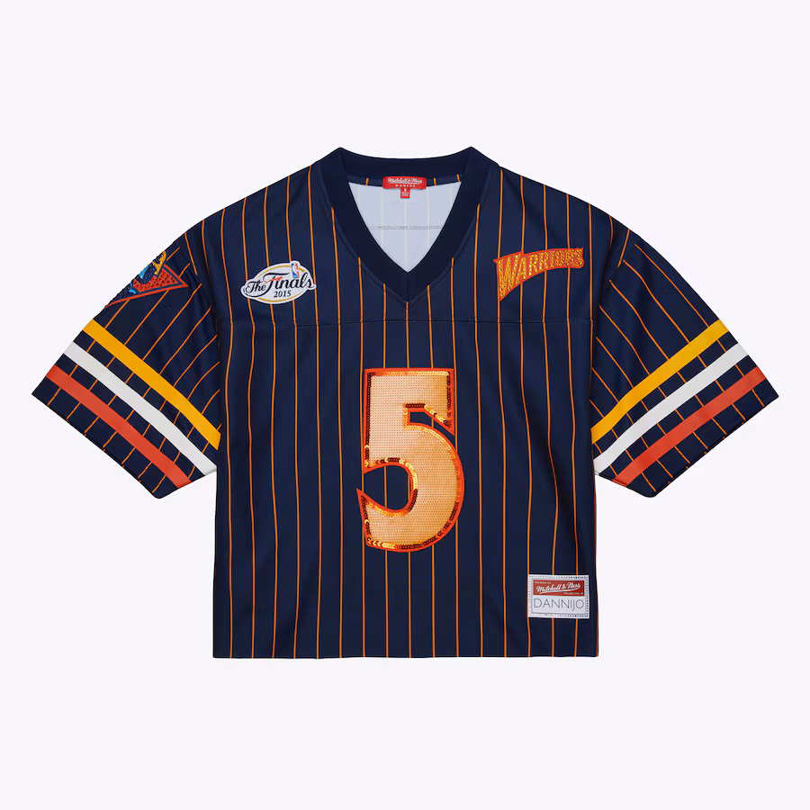 Women's Golden State Warriors Baron Davis Mitchell & Ness x DANNIJO Navy Cropped Football Fashion Jersey - Jersey