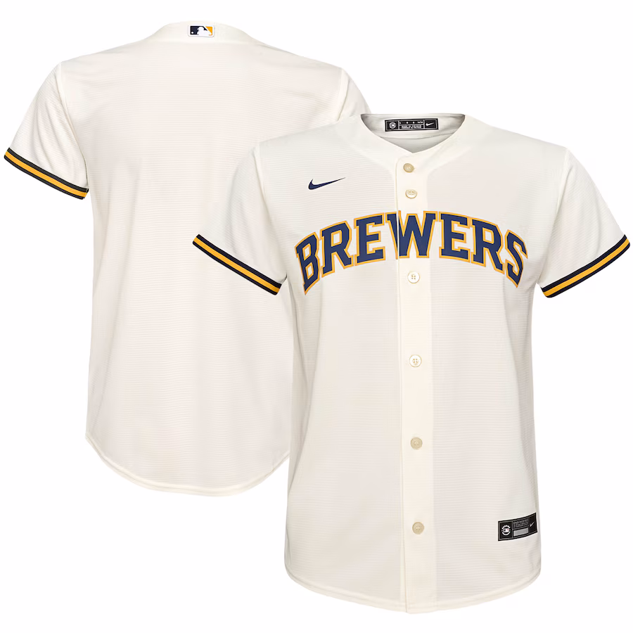 Youth Milwaukee Brewers Nike Cream Home Replica Team Jersey - Jersey