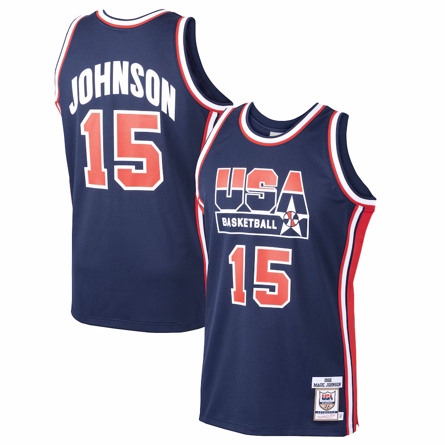 Men's USA Basketball Magic Johnson Mitchell & Ness Navy 1992 Dream Team Authentic Jersey - Jersey
