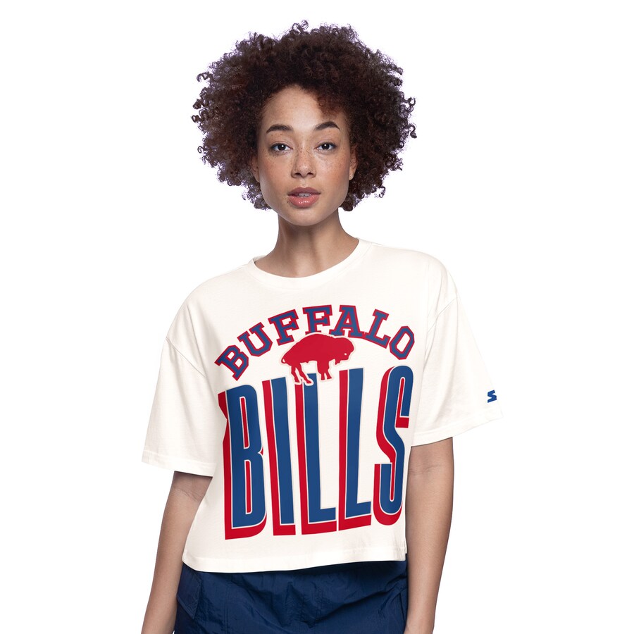 Women's Buffalo Bills  Starter White Throwback Play the Ball Boxy Cropped T-Shirt - Jersey