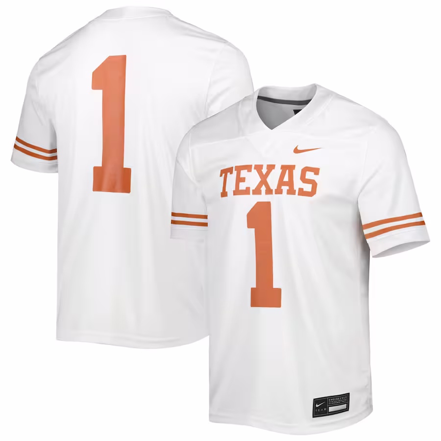 Texas Longhorns Nike #1 Away Game Jersey - White - Jersey