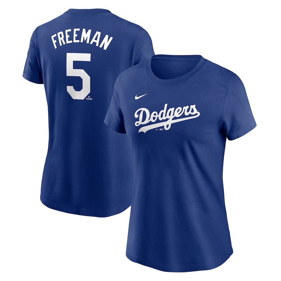 Women's Los Angeles Dodgers Freddie Freeman Nike Royal Fuse Name & Number T-Shirt - Jersey
