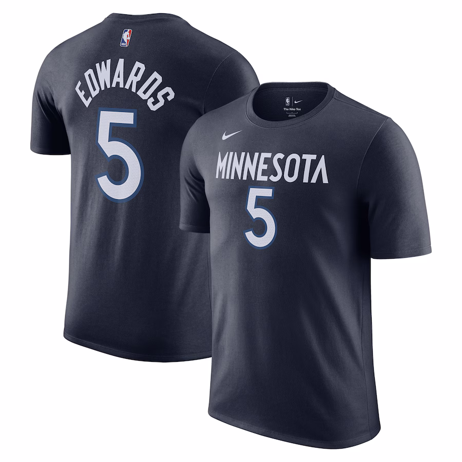 Men's Minnesota Timberwolves Anthony Edwards Nike Navy Icon 2022/23 Name & Number T-Shirt - Jersey