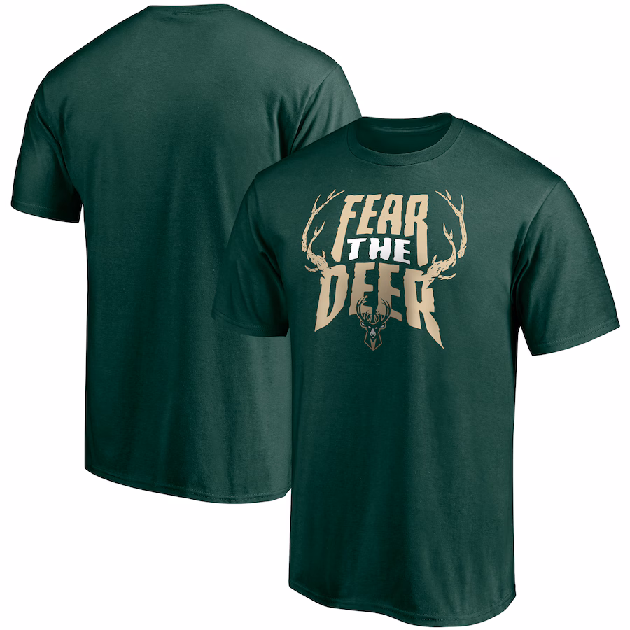 Men's Milwaukee Bucks Fanatics Hunter Green Post Up Hometown Collection T-Shirt - Jersey