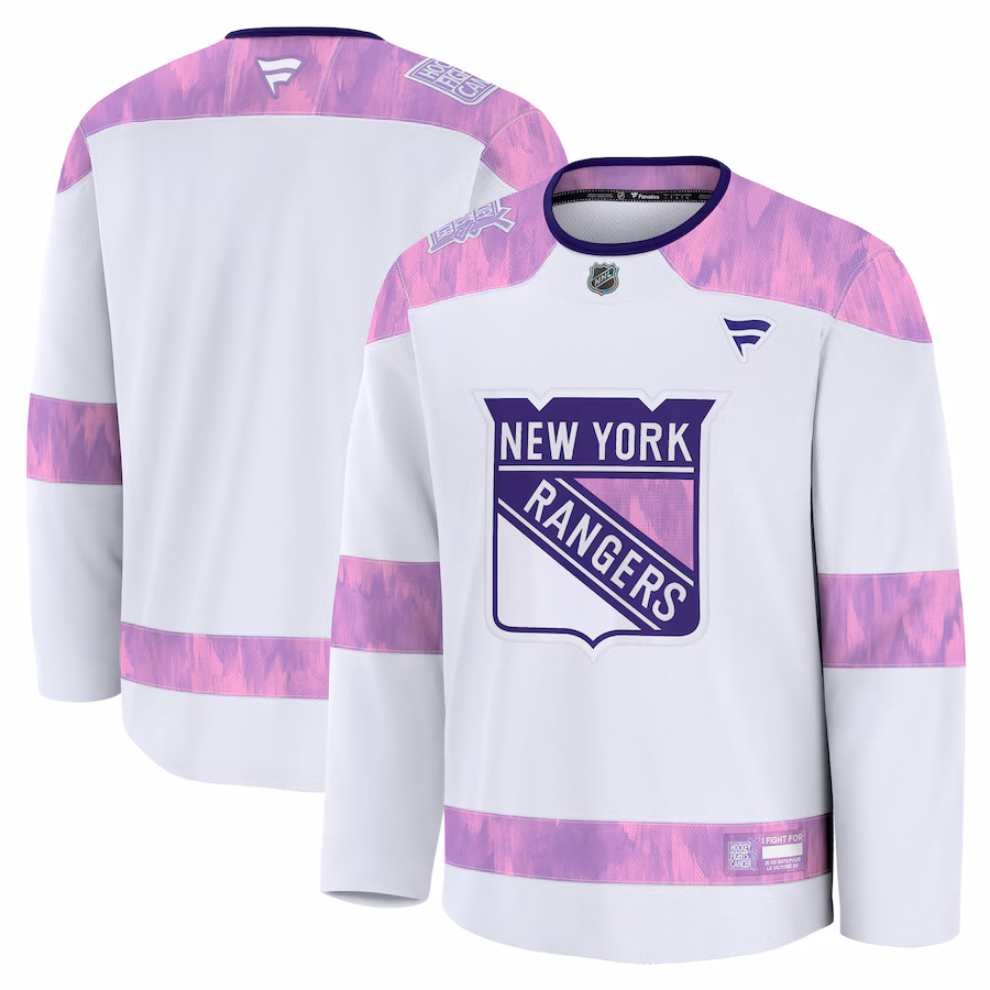 Men's New York Rangers Fanatics White 2024 Hockey Fights Cancer Practice Jersey - Jersey