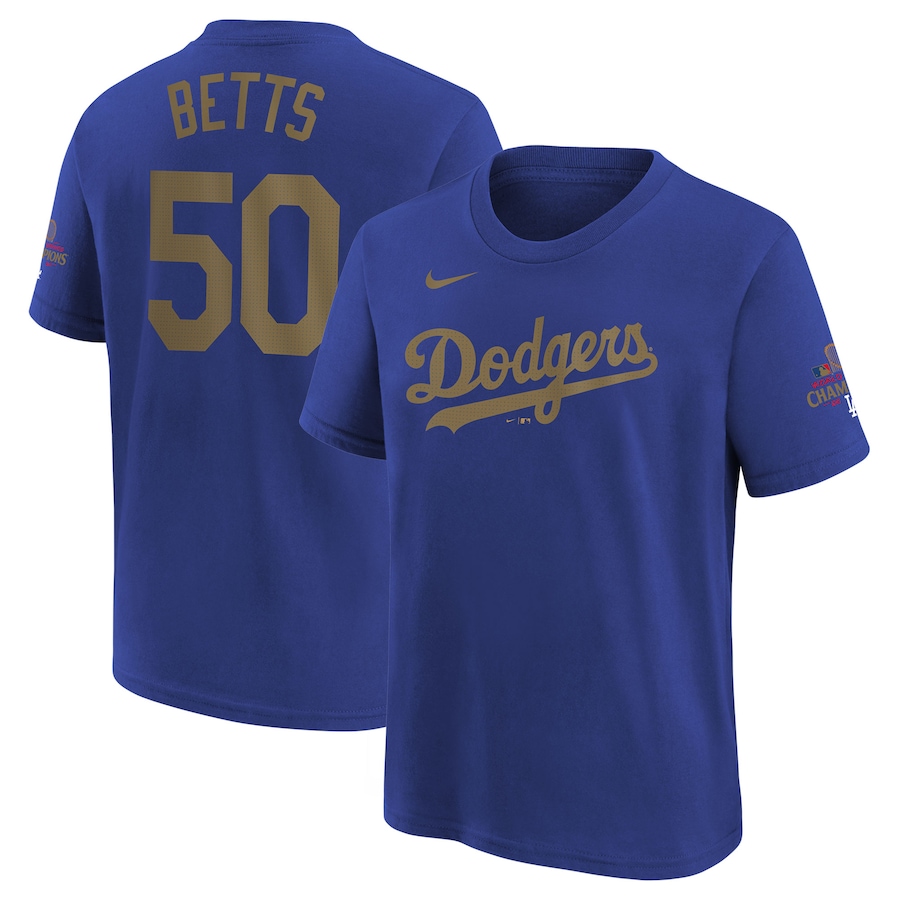 Youth Los Angeles Dodgers Mookie Betts Nike Royal 2025 Gold Collection Name & Number T-Shirt - Jersey