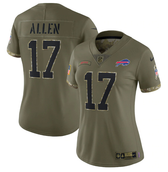 Women's Buffalo Bills #17 Josh Allen 2022 Olive Salute To Service Limited Stitched Jersey(Run Small) - Jersey