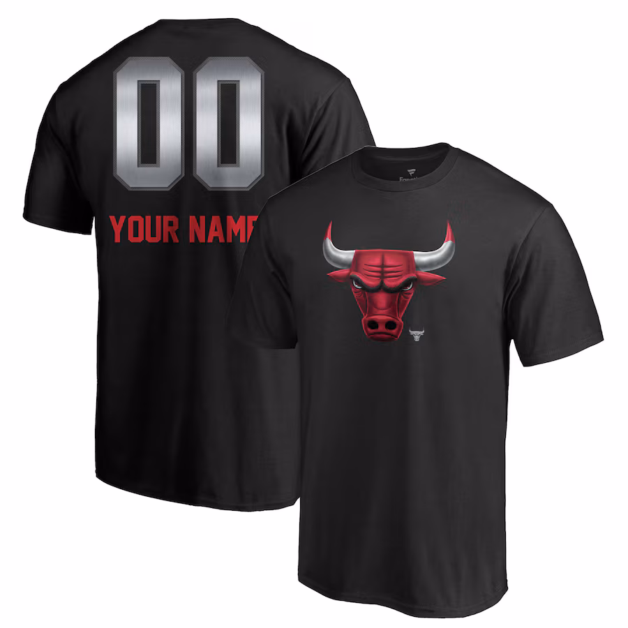 Men's Chicago Bulls Black Midnight Mascot Personalized Name & Number T-Shirt - Jersey