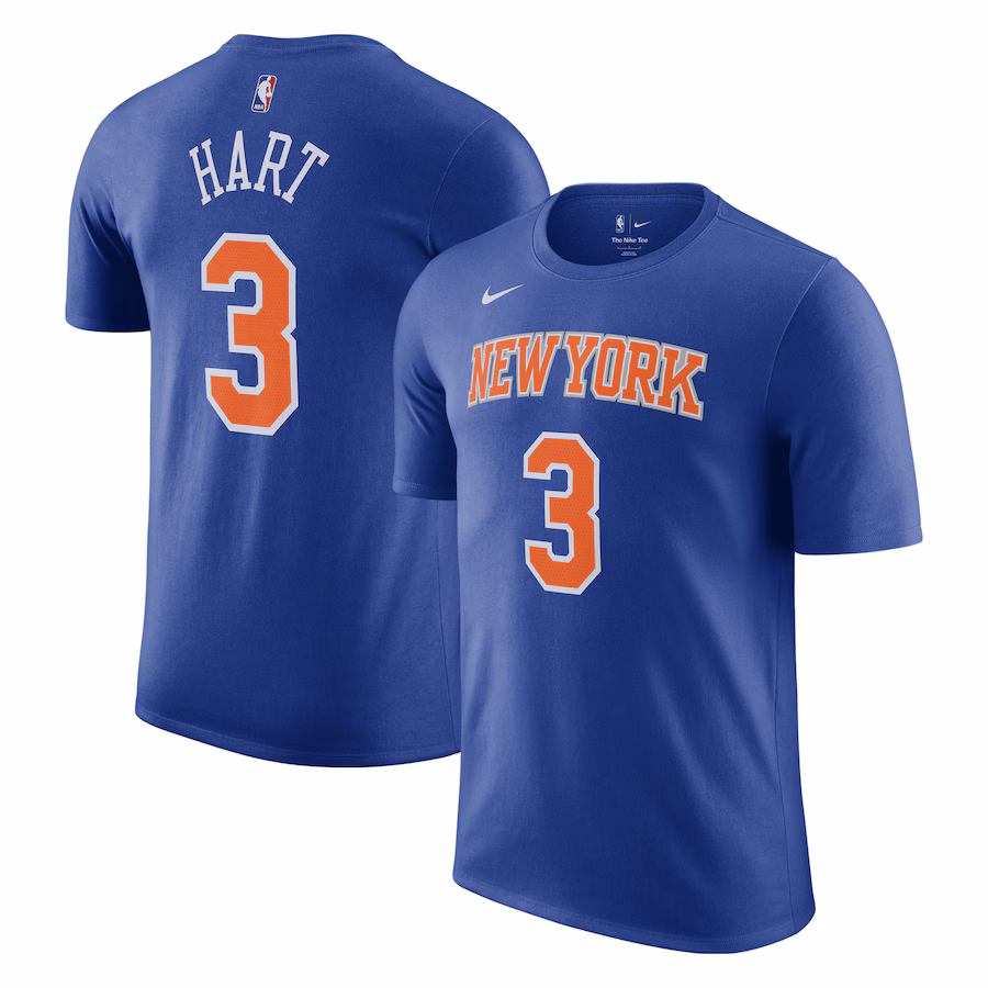 Men's New York Knicks Josh Hart Nike Blue Icon Edition Name & Number T-Shirt - Jersey