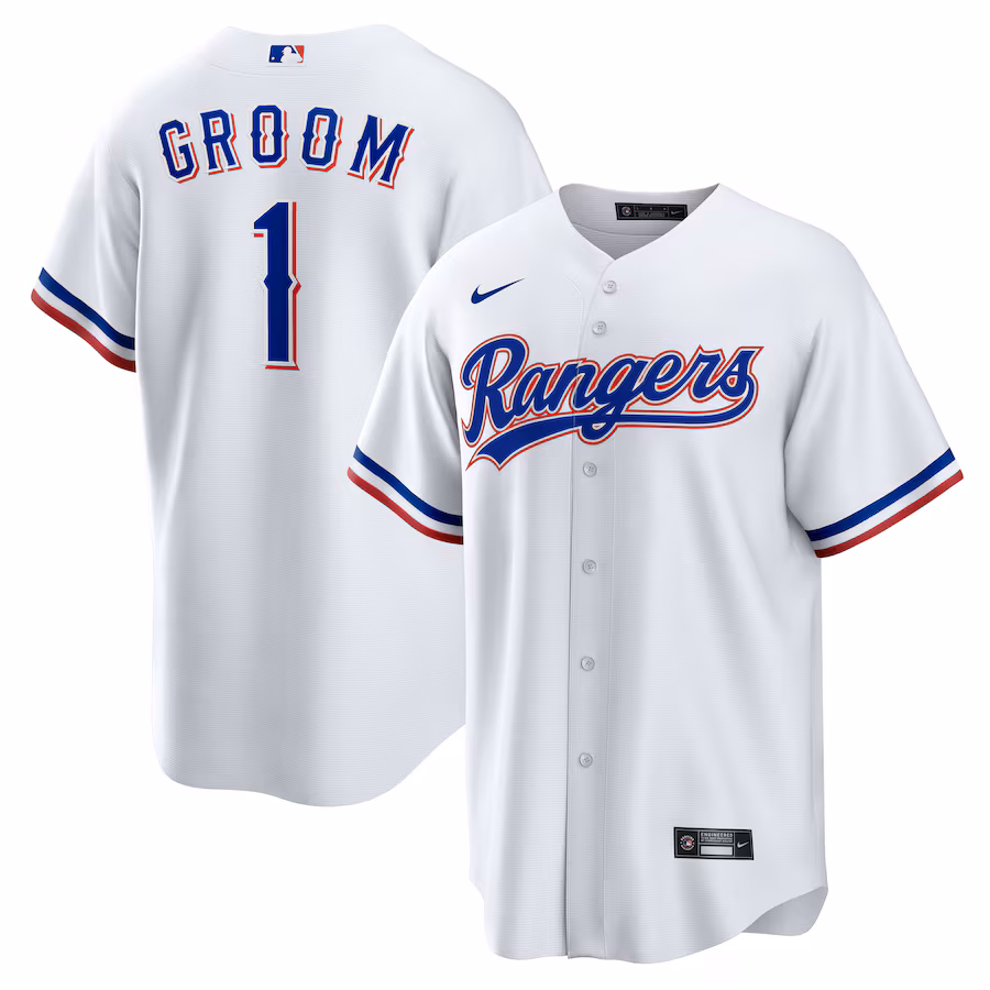 Men's Texas Rangers Nike White #1 Groom Home Replica Jersey - Jersey