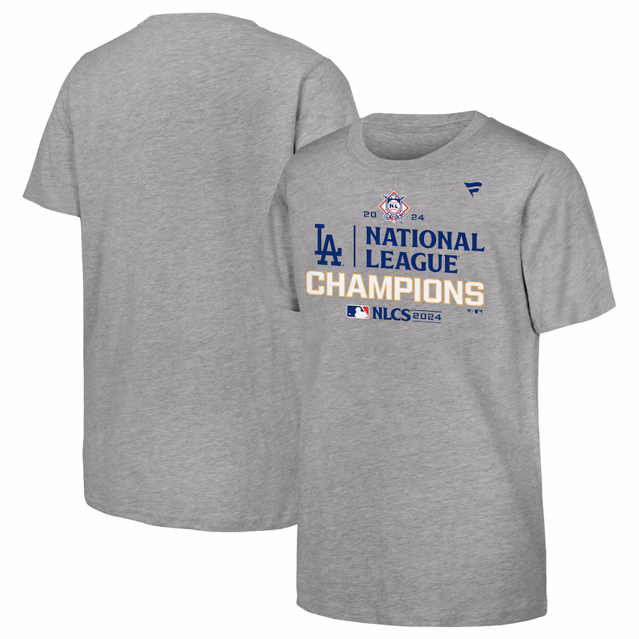 Youth Los Angeles Dodgers Fanatics Heather Gray 2024 National League Champions Locker Room T-Shirt - Jersey