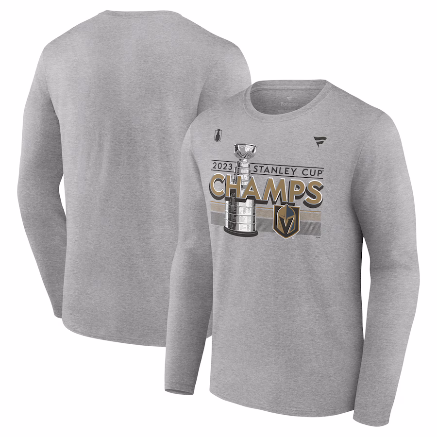 Men's Vegas Golden Knights Fanatics Heather Gray 2023 Stanley Cup Champions Locker Room Long Sleeve T-Shirt - Jersey