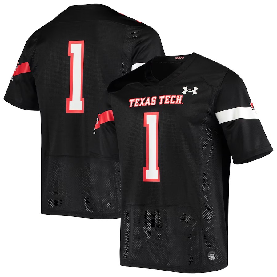 Men's Under Armour #1 Black Texas Tech Red Raiders Logo Replica Football Jersey - Jersey