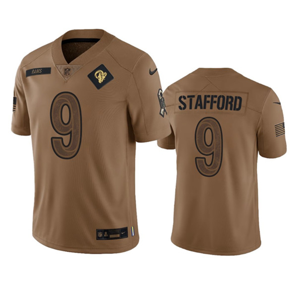 Men's Los Angeles Rams #9 Matthew Stafford 2023 Brown Salute To Service Limited Football Stitched Jersey - Jersey