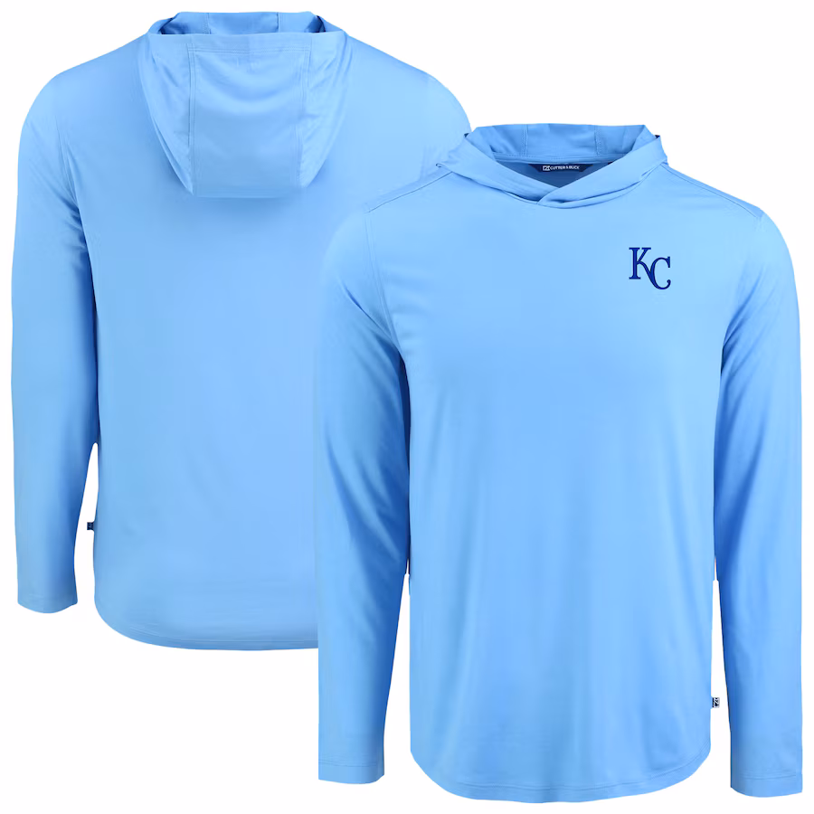 Men's Kansas City Royals Cutter & Buck Powder Blue Coastline Epic Comfort Recycled Eco Hoodie Long Sleeve T-Shirt - Jersey