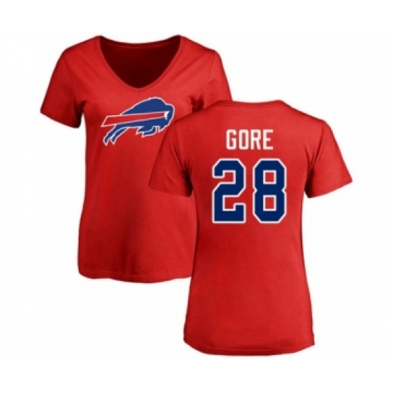 Football Women's Buffalo Bills #28 Frank Gore Red Name & Number Logo T-Shirt - Jersey
