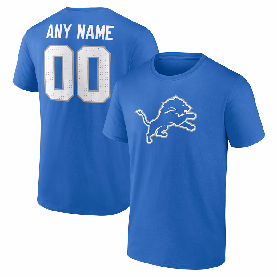 Men's Detroit Lions  Blue Team Authentic Custom T-Shirt - Jersey