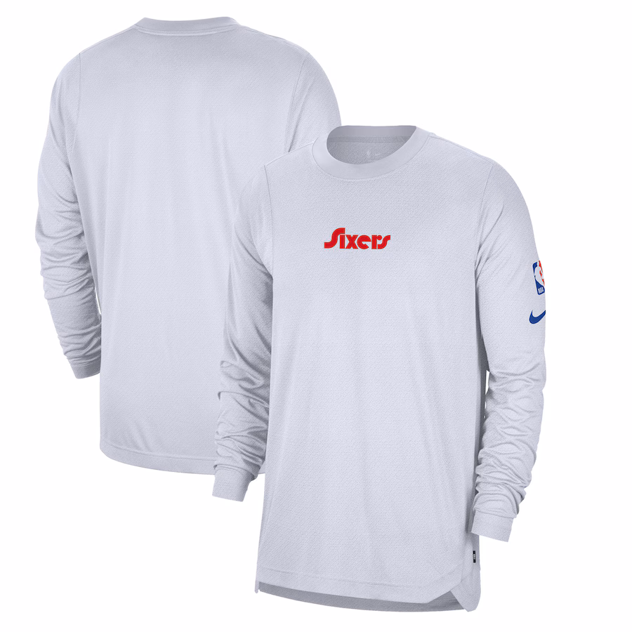 Men's Philadelphia 76ers Nike White 2024/25 City Edition Authentic Pregame Performance Long Sleeve Shooting T-Shirt - Jersey