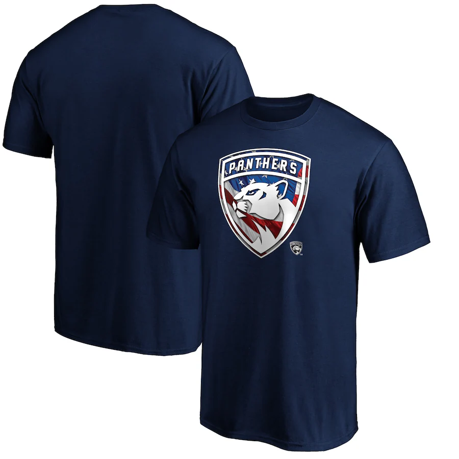Men's Florida Panthers Navy Banner Wave Logo T-Shirt - Jersey